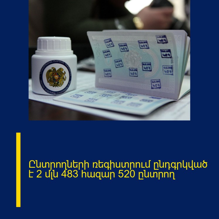 Ընտրողների ռեգիստրում ընդգրկված է 2 մլն 483 հազար 520 ընտրող Ընտրողների ռեգիստրում ընդգրկված է 2 մլն 483 հազար 520 ընտրող